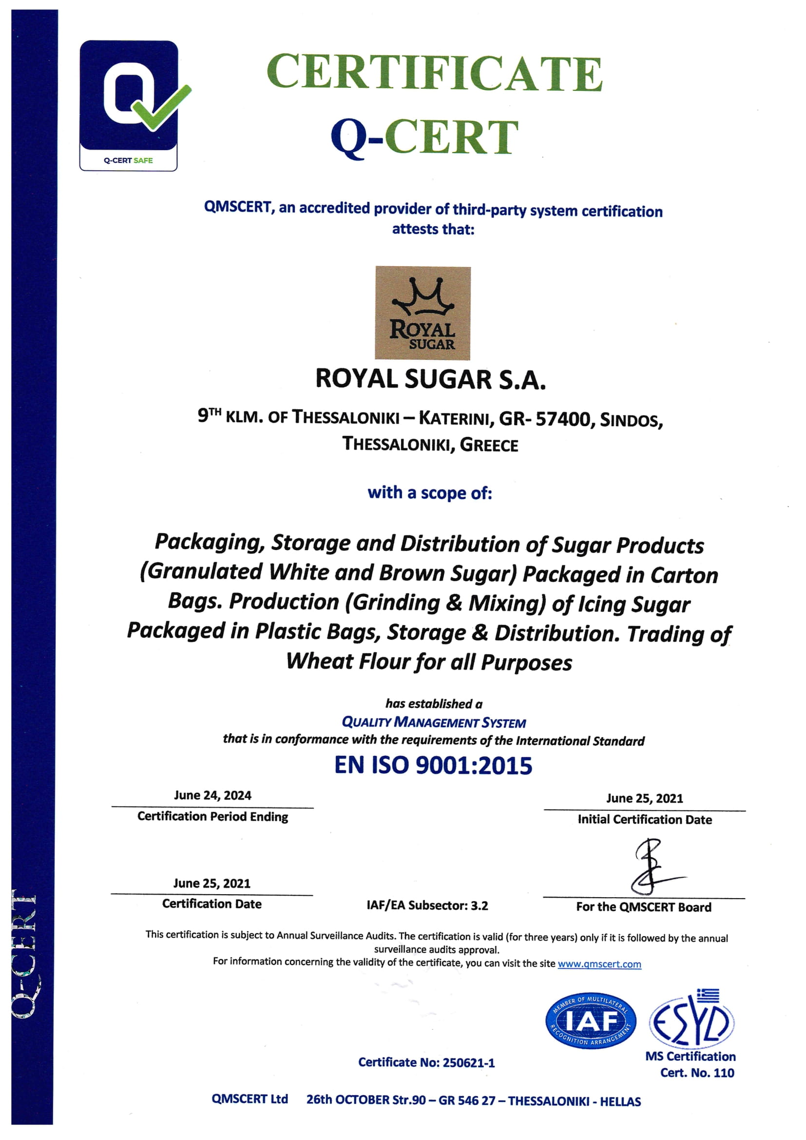 CERTIFICATE ENG ROYAL SUGAR ISO 9001 1